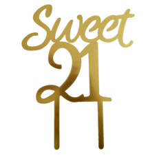 Cake topper Sweet 21 goud